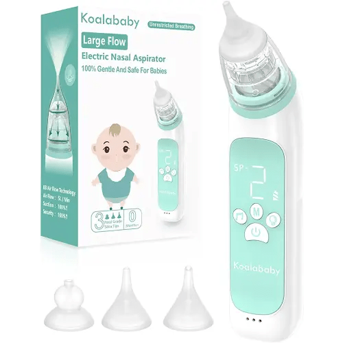 Koalababy Large Flow Electric Nasal Aspirator, 2023 Newest Nose Sucker for Baby, Booger Sucker, Nose Cleaner for Toddlers with 3 Silicone Tips, 3 Suction Levels, Music & Light Soothing Function, Green