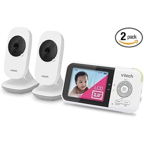 VTech VM819-2 Baby Monitor, 2.8” Screen, 2 Cameras, 1000ft Range, Night Vision, 2-Way Audio, Temperature Sensor, Lullabies, Secured Transmission No WiFi