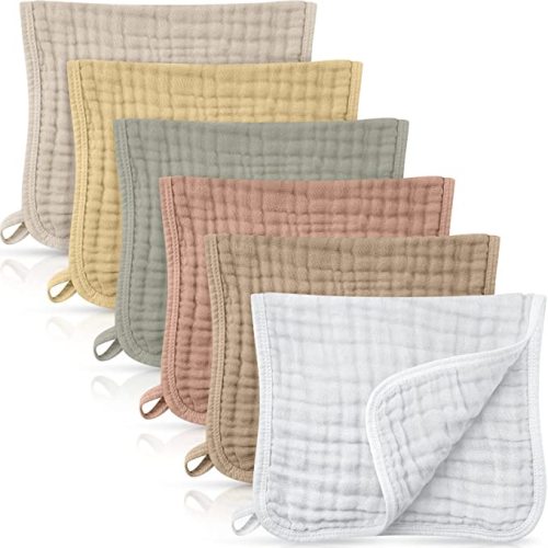 Irenare 6 Pieces Large 20 x 10 Inch Muslin Burp Cloths Multi-Colors Muslin Washcloths Baby Burping Cloth Diapers 6 Absorbent Layers Muslin Face Towels for Baby (Light Color)