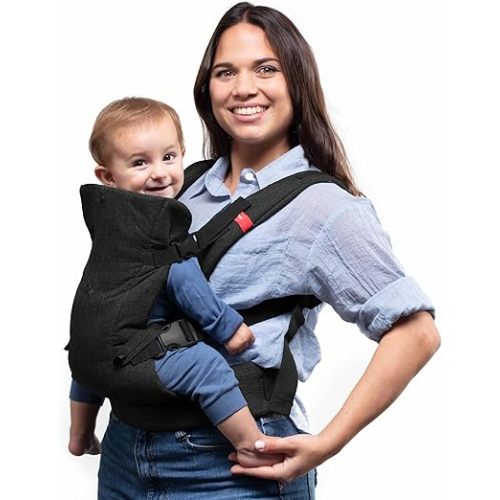 YOU+ME 4-in-1 Baby Carrier Newborn to Toddler - All Positions Baby Chest Carrier - Front and Back Carry Baby Carriers - Includes 2-in-1 Bandana Bib - Baby Holder Carrier for 8-32 lbs (Black Mesh)