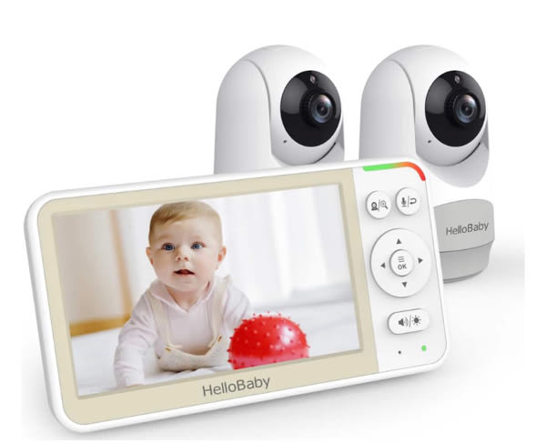 HelloBaby - HB6256 Video Baby Monitor with 2 Cameras, Remote Pan-Tilt-Zoom, 1000ft Range, 5.0" LCD, Night Vision - White