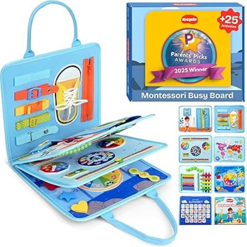 Montessori Toddler Toy Busy Board, Interactive Baby Books and Toddler Busy Book, Travel-Friendly Sensory Activity Book Enhancing Fine Motor Skills