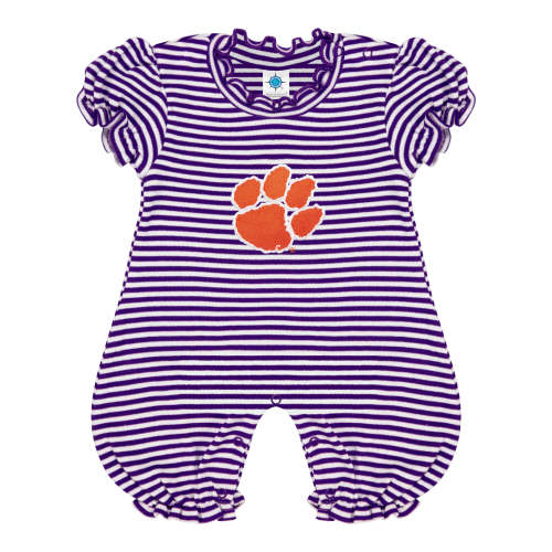 Clemson Tigers Striped Puff Sleeve Romper | College Baby