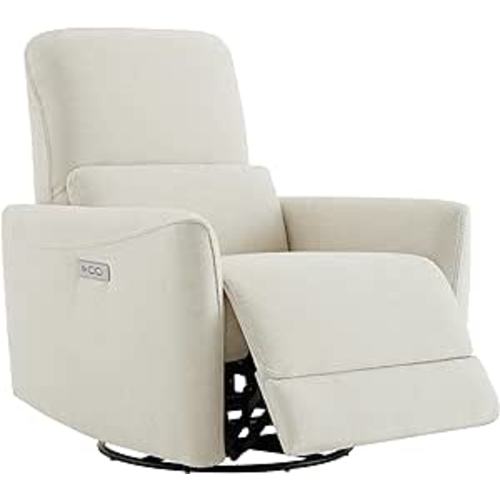CHITA Power Recliner Chair Swivel Glider, FSC Certified Upholstered Living Room Reclining Sofa Chair with Lumbar Support, Linen - Fabric