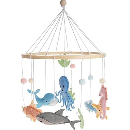 First Landings Ocean Creatures Baby Mobile for Crib - Baby Nursery Mobiles - Ocean Nursery Decor Theme - Gender Neutral Baby Stuff - Ocean Animals Nursery Decor Baby Mobile - Ocean Baby Stuff