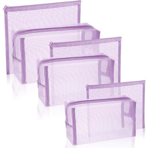 6 Pieces Mesh Makeup Bags Mesh Cosmetic Bag Portable Travel Organizing Zipper Pouch Toiletries Makeup Pouches for Home Office Travel Accessories