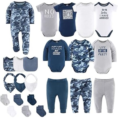 The Peanutshell Baby Layette Gift Set for Boys, Newborn Boy Gift Sets, Baby Clothes & Newborn Essentials Must-Have, Blue Camo