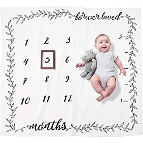 Organic Baby Monthly Milestone Blanket Boy or Girl - Forever Loved Baby Month Blanket + Frame - Personalized Baby Milestone Blanket with Growth Chart, Newborn to 12 Months Blanket, Baby Shower Gift