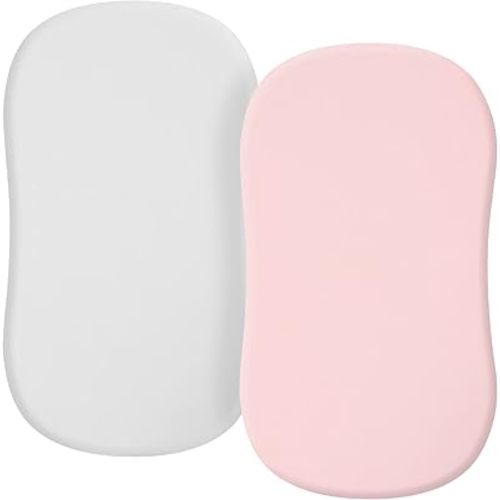 TILLYOU Bassinet Fitted Sheets for Baby Boy Girl, Universal Fit for Cradle Oval Rectangle Hourglass Mattress, 2-Pack Gray and Pink