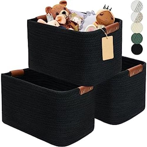 Amazon.com: Storage Baskets for Shelves, Cotton Rope Woven Basket With Handles for Organizing, 3-Pack 15"x11"x9.5" Decorative Towel Baskets for Shelves Organizer, Classroom, Kids Toy Bins, Closet, Baby Nursery : Baby