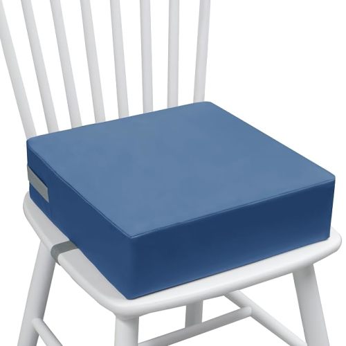 Booster Seat for Kitchen Chair, Toddler Booster Seat for Dining Table, Waterproof PU Leather Kids Seat Cushion with Adjustable Straps, Non-Slip Bottom, Wipeable Seat Pad,Blue