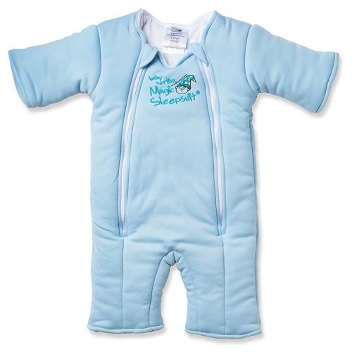 Baby Merlin's Magic Sleepsuit - Cotton Baby Swaddle Transition Product - Soft and Breathable Design, Double Zipper for Easy Diaper Changes, Promotes Safe Sleep - Blue - Large 18-21lbs