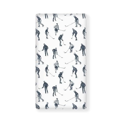 JEPFEIXIA Ice Hockey Fitted Crib Sheet for Boys Girls Sports Event Hockey Player Baby Sheet for Standard Crib and Toddler Winter Sport Nursery Bed Mattress Sheets 28"x52"