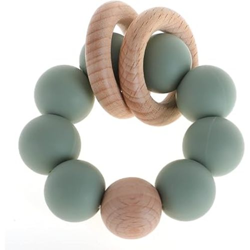 Silicone Baby Teether, Food Grade Silicone & Beech Baby Teething Toy, BPA Free (Sage)