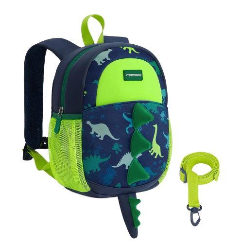 mommore Toddler Backpack for Boys 2-4 Small Cute Dinosaur Backpack with Kids Leash, 3D Cartoon Preschool Kindergarten Bookbag for Pre-k, Green