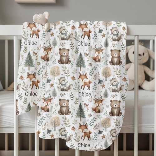 Animal Blanket Personalized Plush Velveteen Baby Throw Woodland