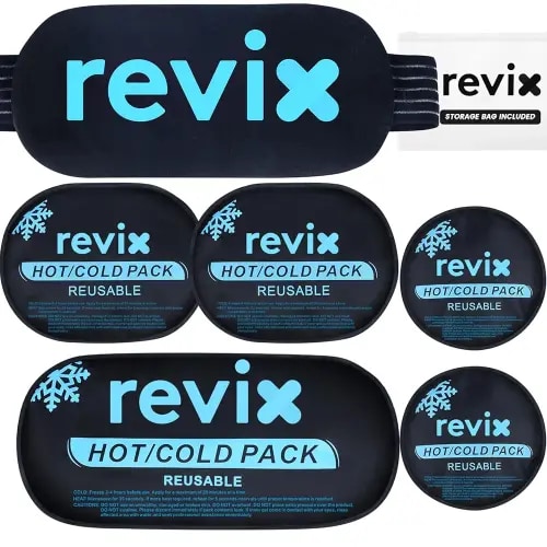 REVIX Ice Packs for Injuries Reusable, 5-Piece Set Hot and Cold Gel Ice Pack for Joints, Muscle, Post-Workout Recovery, Adjustable and Flexible Cooling Pads for Knees, Back, Arms and Neck