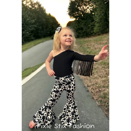 Black One Shoulder Fringed Leotard/Baby Girl Leotard/One Shoulder Leotard w/Fringe Sleeve