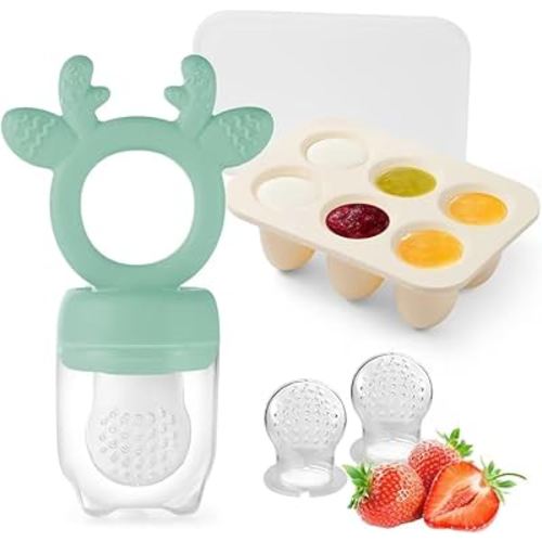 Baby Fruit Food Feeder Teether with Breastmilk Popsicle Molds, Cute Silicone Breast Milk Popsicle teether for BabiesTeething