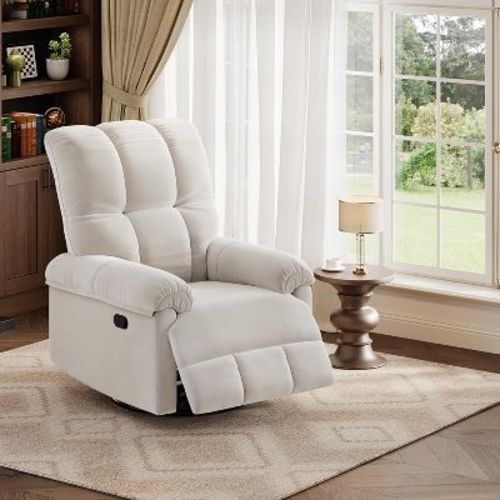 Oversized Recliner Chair, Overstuffed Soft Chenille Swivel Rocker Recliner with Padded Armrests, Comfortable Nursery Rocking Chairs