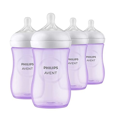 Philips AVENT Natural Baby Bottle with Natural Response Nipple, Purple, 9oz, 4pk, SCY903/34 - 4 Pack