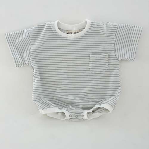 Cory Pocket Romper in Blue Stripes