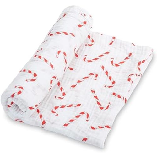 LollyBanks Baby Blanket, 100% Cotton Muslin Swaddle Blankets for Boys and Girls, Large 47 x 47 Inches Newborn Blanket, Soft and Breathable Baby Swaddle, Baby Essentials, Registry (Candy Cane Print)