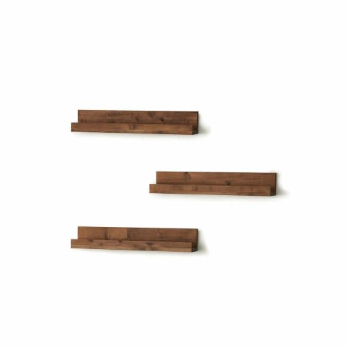 4 in. x 28 in. x 4.75 in. Walnut Solid Wood Nursery Floating Bookshelves (Set of 3)