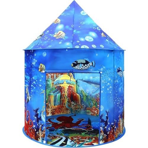 Ocean Kids Play Tent Princess Toys Under Water Kids Tent Mermaid Playhouse Indoor for Girls Toddler Tents Inside Sensory Play House Ages 3-5,4-7 as Birthday Gift