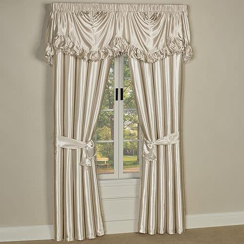 Touch of Class Portia Luxury Window Treatment | Soft Pearl | Premier Smooth Polyester Satin 2 Piece Lined Window Drapery Set with Empire Valance and 84 Inch Long Curtain Pair | Elegant Home Decor