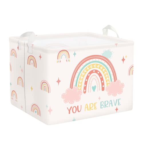 HUUMONSS Boho Rainbow Baby Laundry Hamper with Handle Collapsible Clothes Kids Storage Basket Pink Girls Gift Toy Box Bin for Nursery Room, Cloud, 36L