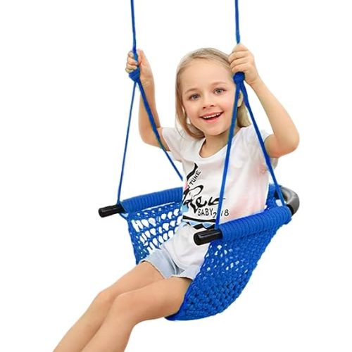 Swing Seat for Kids Heavy Duty Rope Play Secure Children Swing Set,Perfect for Indoor,Outdoor,Playground,Home,Tree,with Snap Hooks and Swing Straps,440 lbs Capacity,Blue