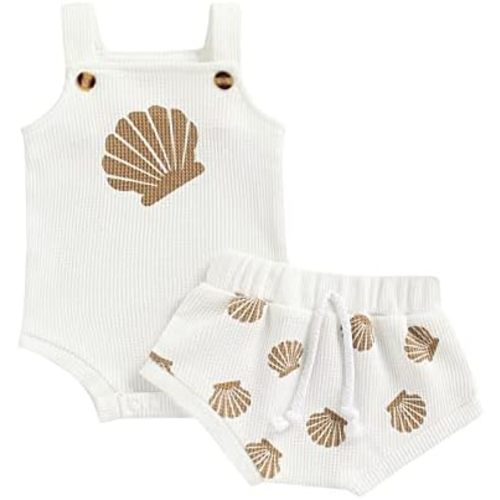 Newborn Baby Girl Summer Outfits Ribbed Sleeveless Romper Bodysuit Top and Ruffle Shorts Headband Clothes Sets