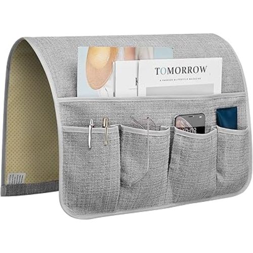 Flyingshark Non-Slip Remote Control Holder, Armrest Organizer for Recliner Couch Sofa Chair, Armchair Caddy with 5 Pockets for Smart Phone, Book, Magazines, Ipad