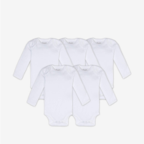 Burt's Bees Baby Organic Long Sleeve Bodysuit (5 Pack) - Cloud, 0-3 M