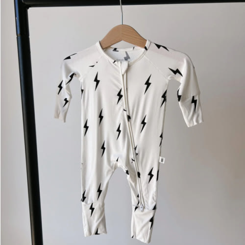 Bamboo Zip Pajamas | White & Black Lightning Bolt
