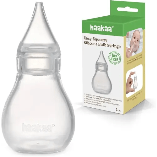 Haakaa Silicone Baby Nasal Aspirator | Nose Bulb Syringe | Easy-Squeezy Baby Nose Cleaner, Newborn Infant &Toddler - BPA Free Silicone