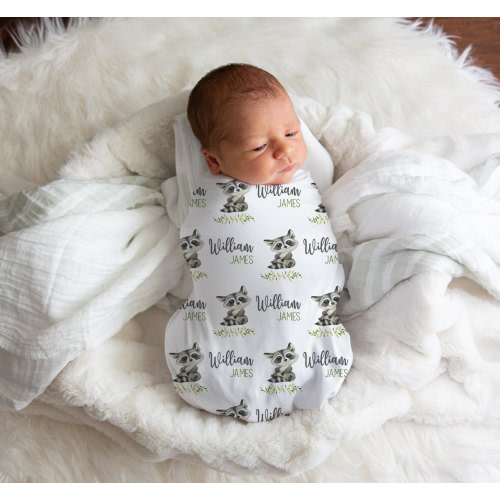 Raccoon Swaddle, Swaddle Blanket Boy, Personalized Swaddle Blanket, Raccoon Baby Shower Gift, Woodland Nursery Decor, Custom