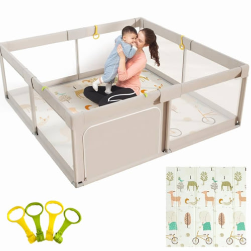 Mloong Baby Playpen with Mat, 59x59 Inches Extra Large Playpen for Babies and Toddlers, Indoor & Outdoor Activity Center, Safety Baby Fence