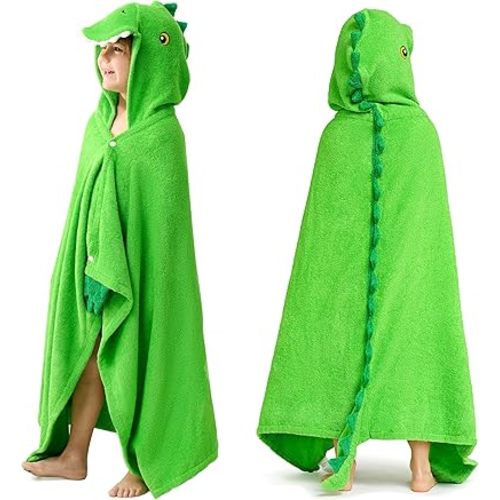 Joiedomi Dinosaur Hooded Towel for Kids Soft 100% Cotton Bath Beach Towel 30" x 50" for Kids 3-10 Years Toddler Pool Poncho with Hood Absorbent Swim Wrap for Boys Girls