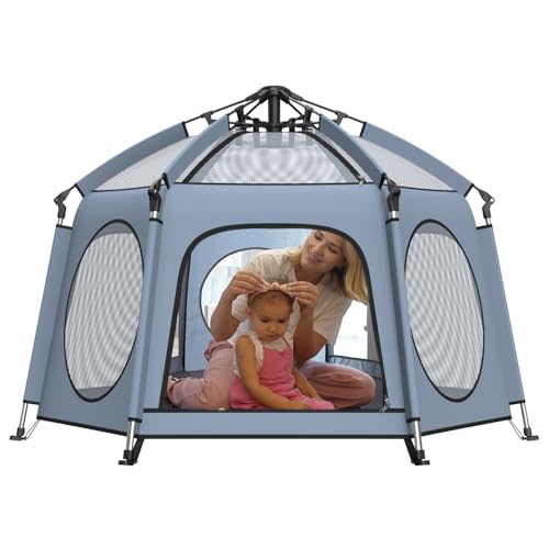 Portable Playpen for Babies and Toddlers: 1-Second Setup, Ultra-Light & Sturdy | Indoor/Outdoor Pop up Playpen with UPF50+ Canopy, Bug Net & Carry Bag (Playard Safety Certified)