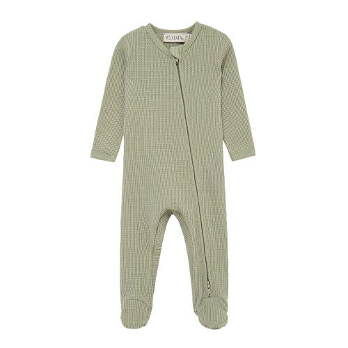 Tea Waffle Zipper Footed Romper