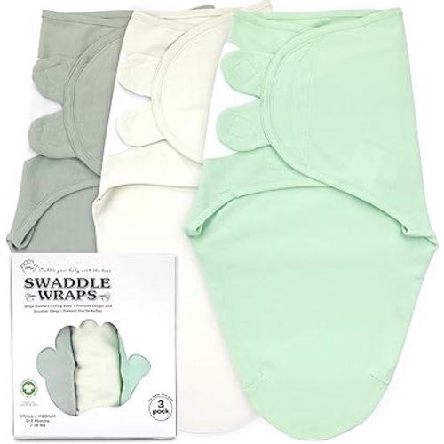 Bublo Baby Organic Baby Swaddle, 3-Pack Newborn Babies Swaddle Sleep Sack, Swaddles 0-3 Months, Infant Sleeping Sack, Easy Adjustable Baby Swaddle Blanket Wrap for Boy Girl (Olive-Pastel Green)