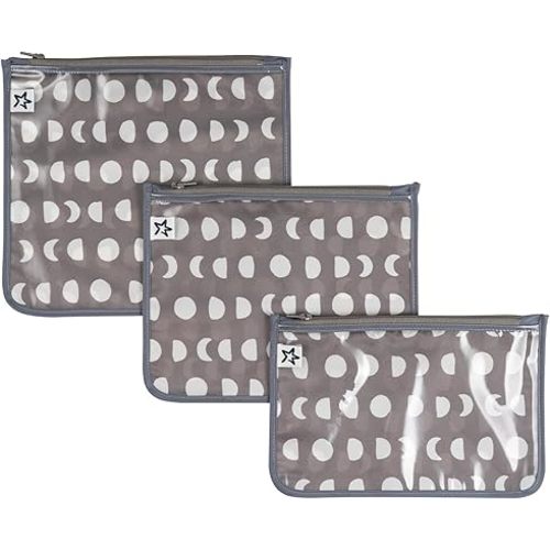 Tiny Twinkle Mess-proof Travel Bags, Airline Compliant, Zipper Closure, Clear Front Pouch, Diaper Bag Packing, Toiletry or Cosmetics Organizer 3 Pack Set (Luna)