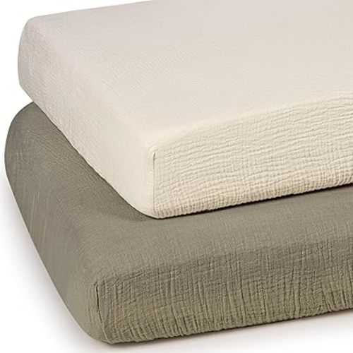 lulumoon Baby Muslin Crib Sheets - Toddler Cotton Fitted Crib Sheets Neutral for Boys and Girls 2Pack