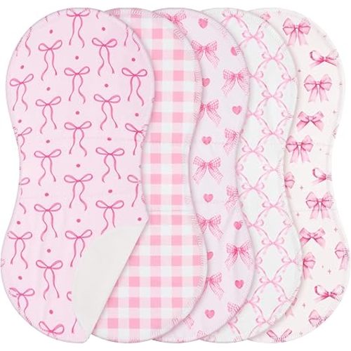 5 Pack Pink Bow Baby Burp Cloths Soft Absorbent Burping Rags for Newborns 19"x9" Spit up Cloths for Boy Girl Newborn Baby Shower Registry Gifts Set Nursery Decor