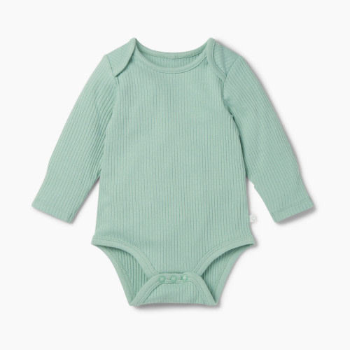 MORI Ribbed Long Sleeve Bodysuit - Mint, 3-6 M