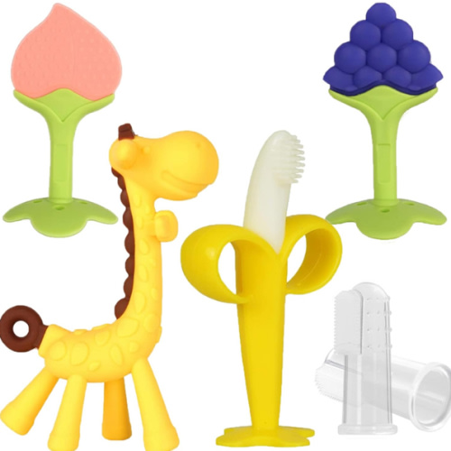 Baby Teething Toys 3-6 Months, Silicone Baby Teether Freezer BPA Free, Babies Teething Relief Sore Gums, Banana Finger Toothbrush, Fruit Shape Giraffe Teether for Infant Boys and Girls