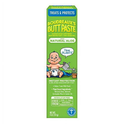 Boudreaux's Butt Paste with Natural* Aloe Diaper Rash Cream, Ointment for Baby, 4 oz Tube
