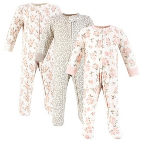 Hudson Baby Girls Cotton Sleep and Play, Pink Taupe Florals, 3-6 Months